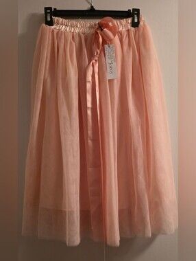 Joey Blush Pink Tulle Midi Skirt with Satin Waist Tie/Size Small